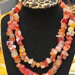 Rustic Red and Orange Double-Strand Necklace